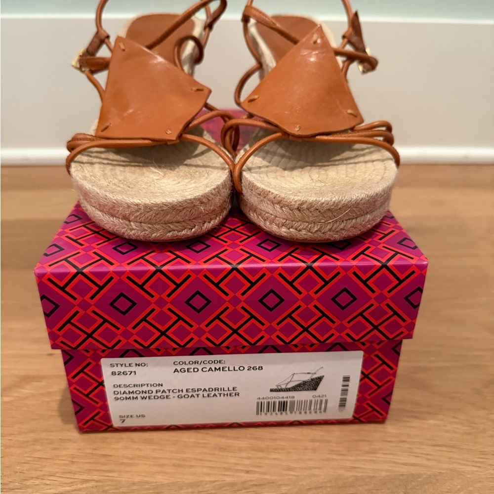 Tory Burch Aged Camello Espadrille Wedge Sandals, 7